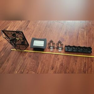 Black Candle Holders & Mirror Set